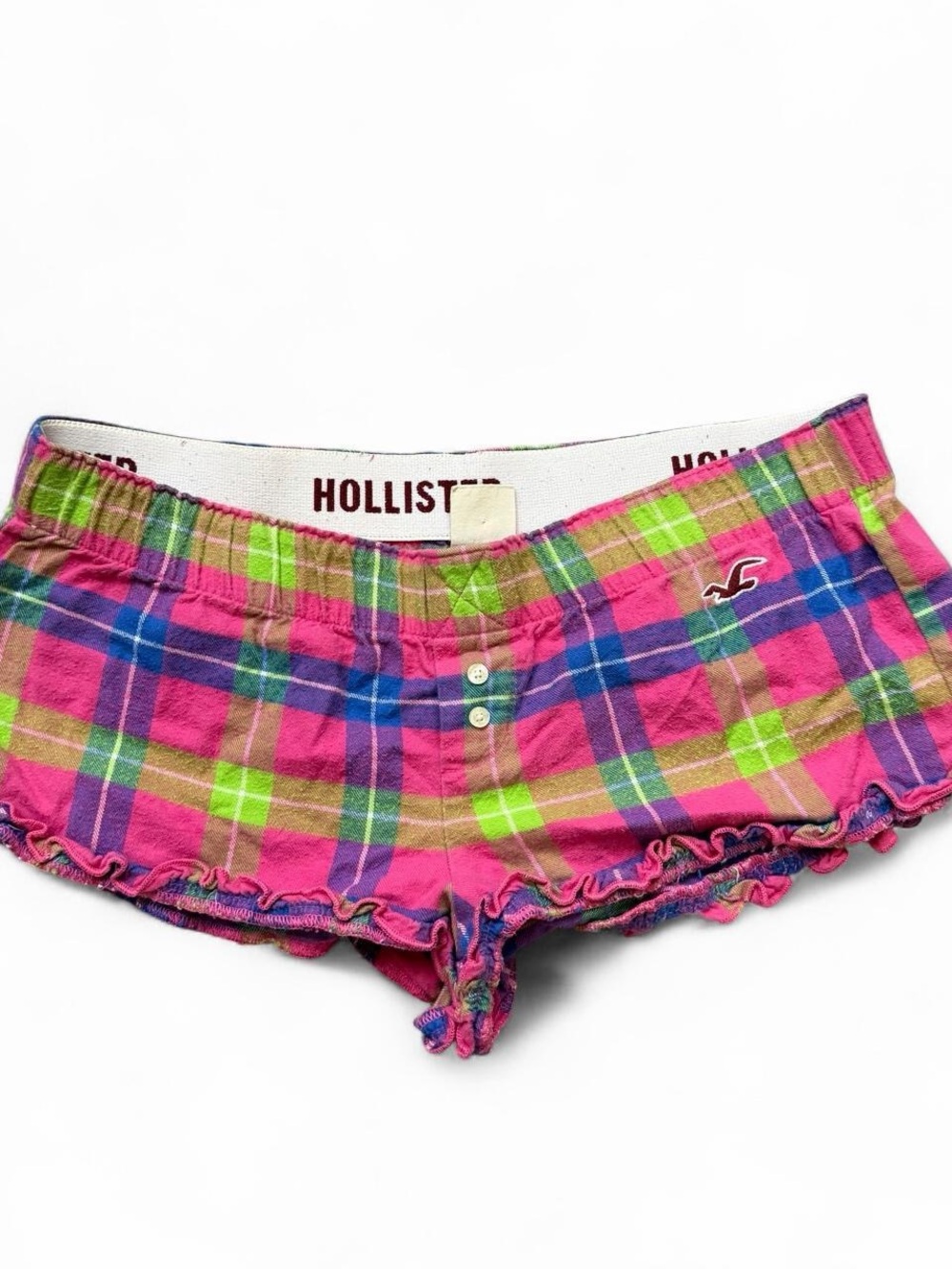 Hollister Y2K 2000s Vintage Micro Mini Low Rise Plaid Ruffle Booty Bimbo Shorts